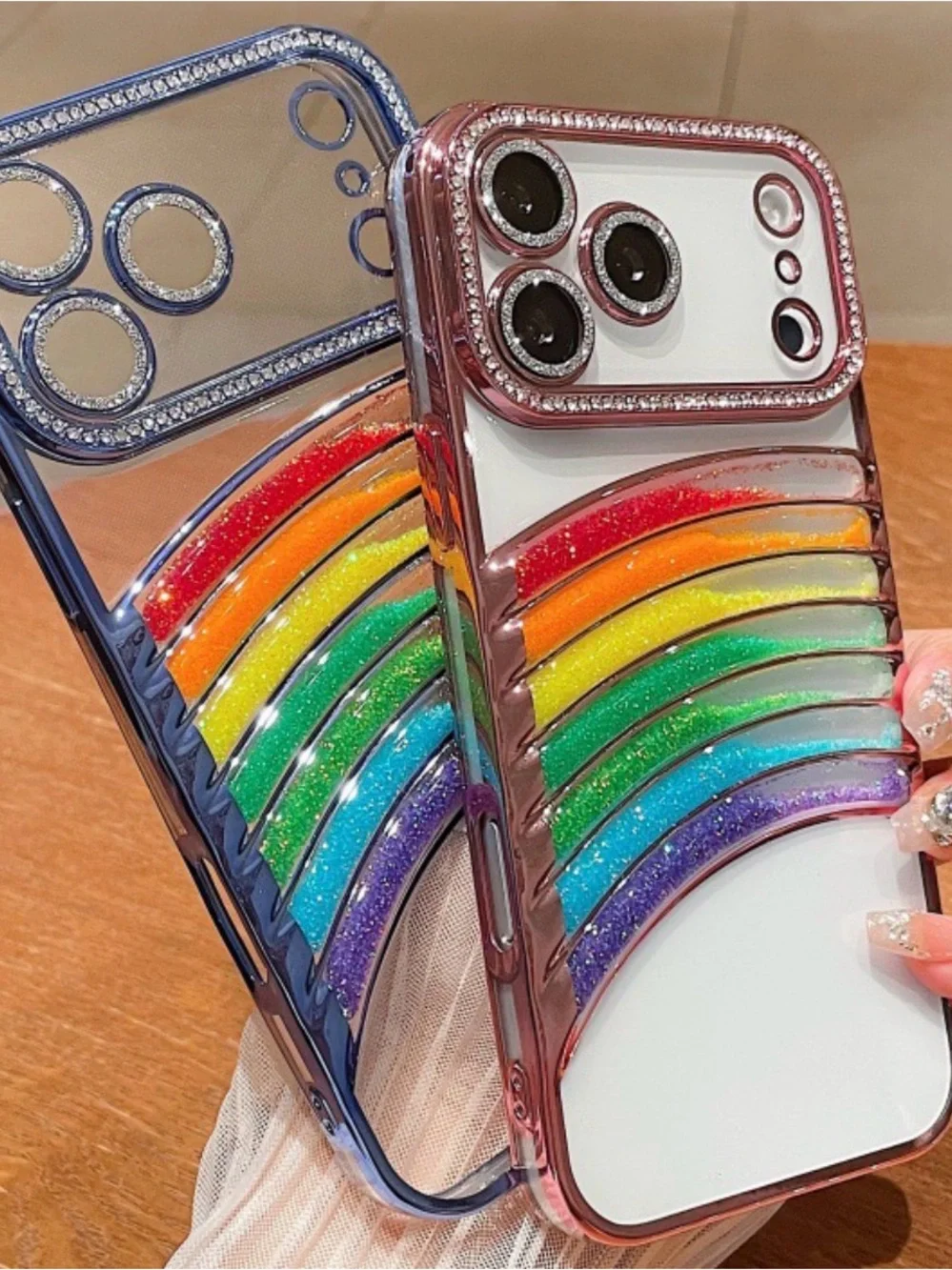 iPhone 17 Pro max iPhone Case,Rainbow Flowing Liquid Quicksand Glitter pink